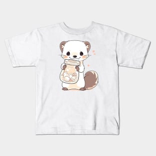 Cute ferret holding a jar of candies Kids T-Shirt